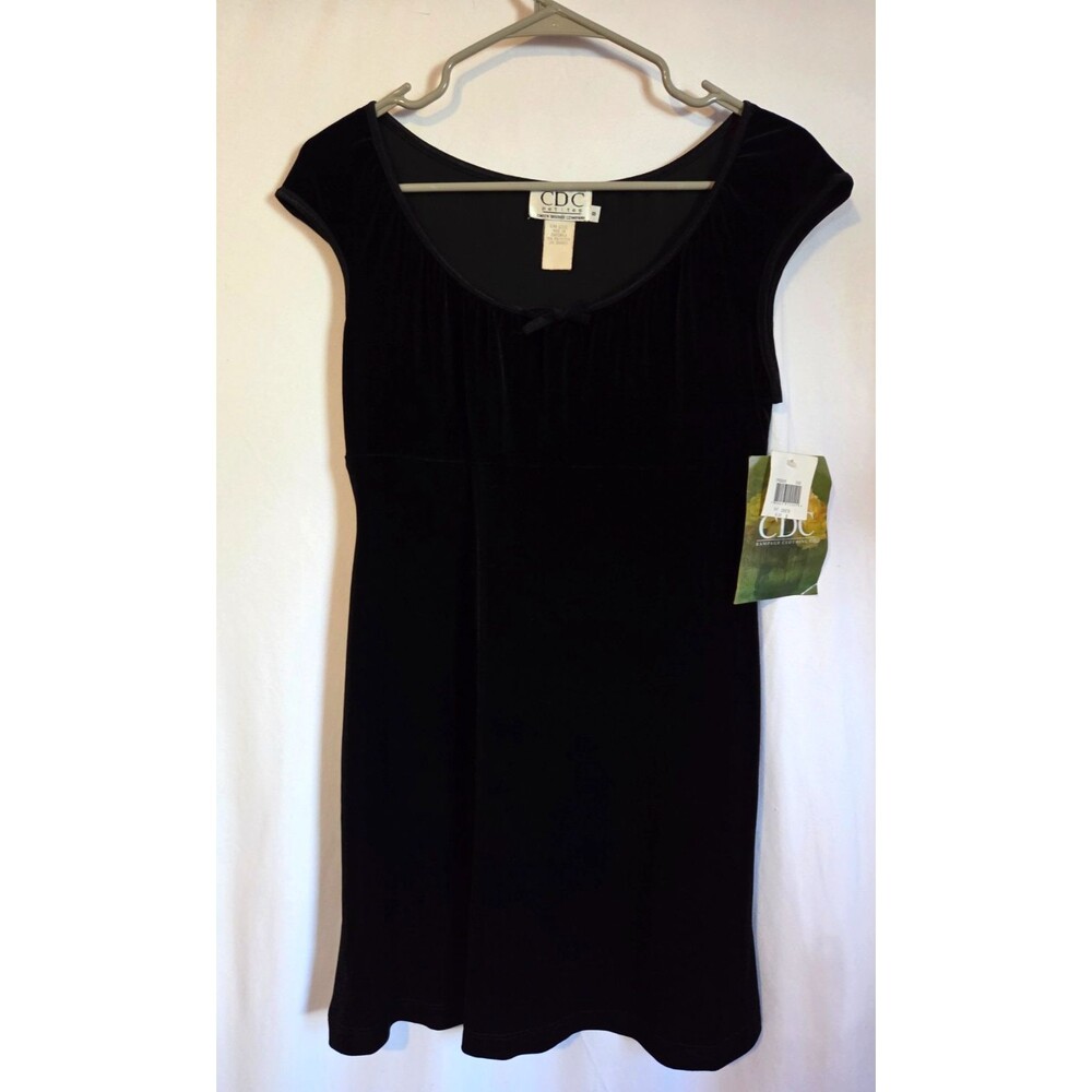CDC Petites Black Velvet Dress Size 8 Y2K Cap Sleeve Stretch Holiday Party NWT
